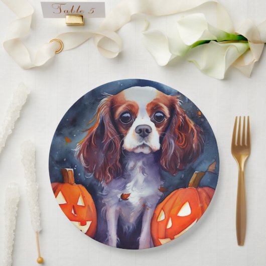 Assiettes En Carton Halloween Cavalier King Charles Citrouille espagno (Mariage)