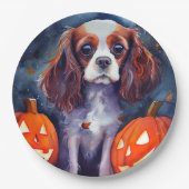 Assiettes En Carton Halloween Cavalier King Charles Citrouille espagno (Devant)