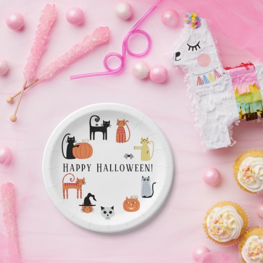 Assiettes En Carton Halloween Chat Éffrayant (Fête)