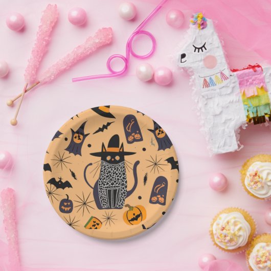 Assiettes En Carton Halloween chat et éléments (Fête)