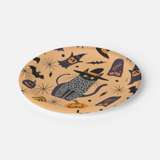 Assiettes En Carton Halloween chat et éléments (Angle)