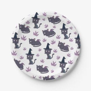 Assiettes En Carton Halloween Chat et Motif de chaume