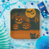 Assiettes En Carton Halloween Chat noir & Plaques Citrouilles - (Fête)