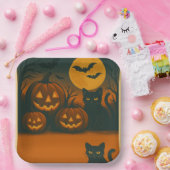 Assiettes En Carton Halloween Chat noir & Plaques Citrouilles - (Fête)