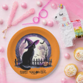 Assiettes En Carton Halloween Chat Noir sorcière et chauves-souris (Fête)