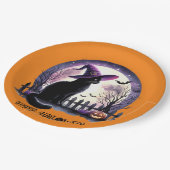 Assiettes En Carton Halloween Chat Noir sorcière et chauves-souris (Angle)