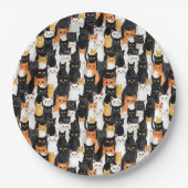 Assiettes En Carton Halloween Chats noirs blancs orange (Devant)