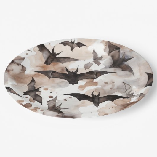 Assiettes En Carton Halloween chauves-souris éffrayante (Angle)