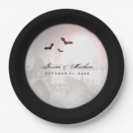 Assiettes En Carton Halloween chauves-souris noires Mariage gothique P (Devant)