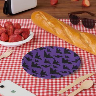 Assiettes En Carton Halloween chauves-souris violet cool éffrayant mot