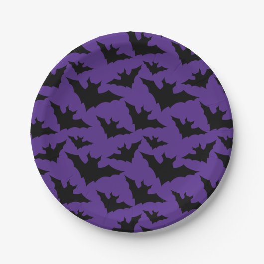 Assiettes En Carton Halloween chauves-souris violet cool éffrayant mot (Devant)