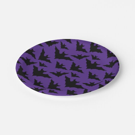 Assiettes En Carton Halloween chauves-souris violet cool éffrayant mot (Angle)