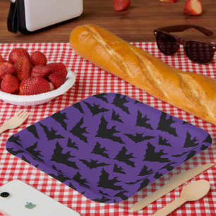 Assiettes En Carton Halloween chauves-souris violet cool éffrayant mot