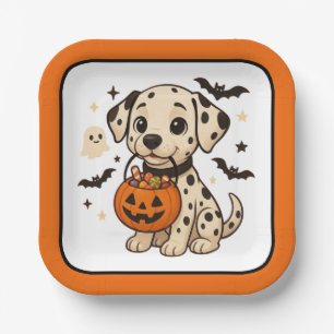 Assiettes En Carton Halloween Chien Dalmatien Trick ou traitement