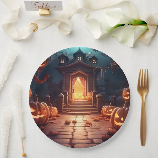 Assiettes En Carton Halloween Citrouille brillant (Mariage)