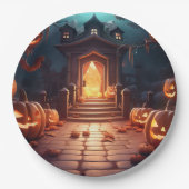 Assiettes En Carton Halloween Citrouille brillant (Devant)