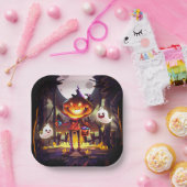 Assiettes En Carton Halloween Citrouille mignon Fantômes Moon Effrayan (Fête)