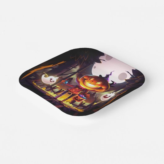 Assiettes En Carton Halloween Citrouille mignon Fantômes Moon Effrayan (Angulaire)