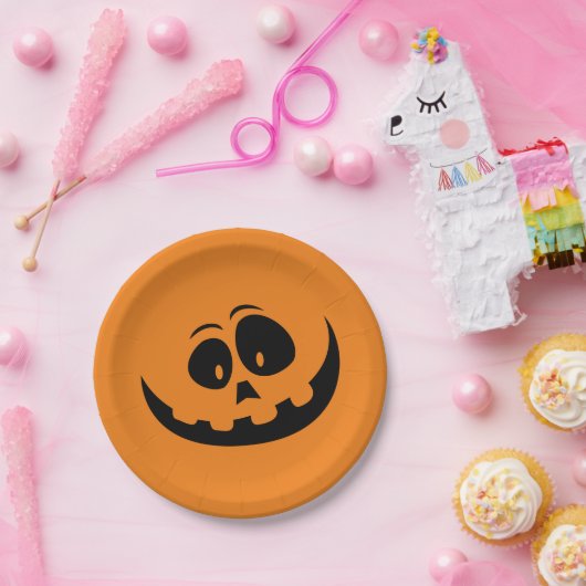 Assiettes En Carton Halloween citrouille orange éffrayant face automne (Fête)
