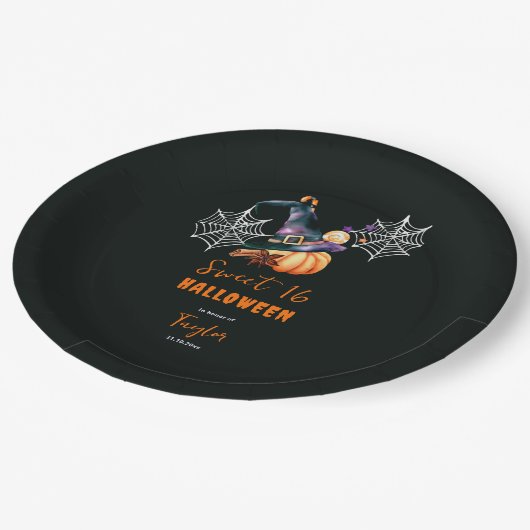 Assiettes En Carton Halloween Citrouille sorcière Casquette Ghosts mig (Angle)