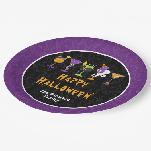 Assiettes En Carton Halloween Cocktails and Costumes Party Purple (Angle)