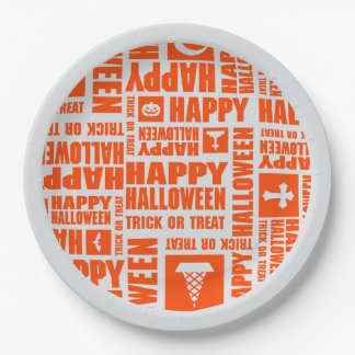 Assiettes En Carton Halloween Cool Whimsical Typographie Orange