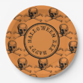 Assiettes En Carton Halloween Crâne orange Message personnalisé (Devant)
