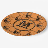 Assiettes En Carton Halloween crâne orange Monogramme personnalisé (Angle)