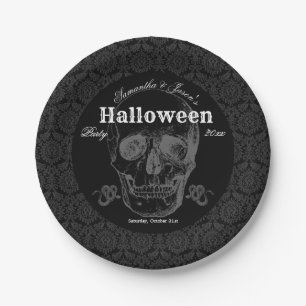 Assiettes En Carton Halloween crâne Vintage noir blanc gothique