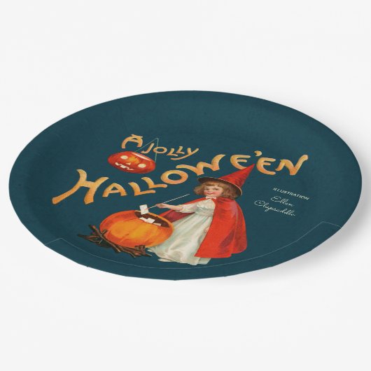 Assiettes En Carton Halloween Cute petite sorcière CC1243 Clapsaddle (Angle)