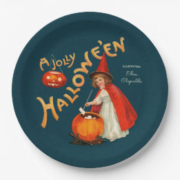 Assiettes En Carton Halloween Cute petite sorcière CC1243 Clapsaddle