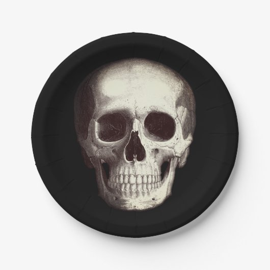 Assiettes En Carton Halloween d'adulte à crâne noir (Devant)