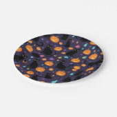 Assiettes En Carton Halloween de chats violets et noirs (Angle)