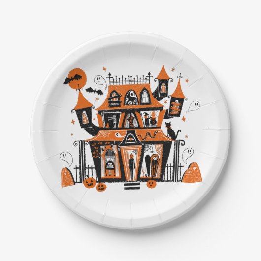 Assiettes En Carton Halloween de la maison hantée (Devant)