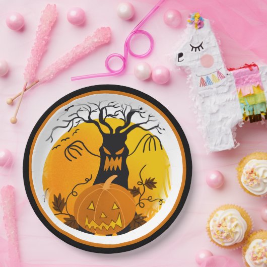 Assiettes En Carton Halloween Éffrayant Arbre Jack oLantern (Fête)