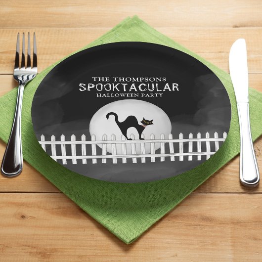 Assiettes En Carton Halloween Éffrayant Chat Noir Spooktacular Party