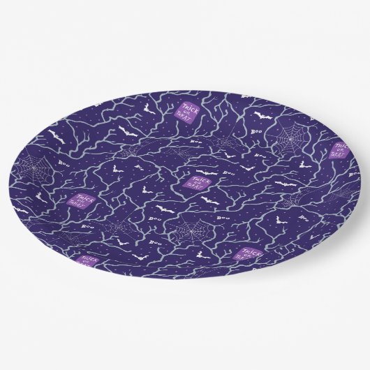 Assiettes En Carton Halloween éffrayant en violet (Angle)