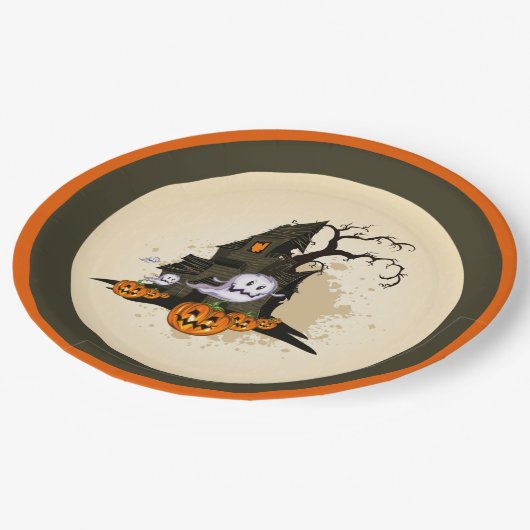 Assiettes En Carton Halloween éffrayant Haunted House (Angle)