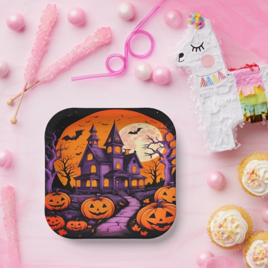 Assiettes En Carton Halloween éffrayant Haunted House (Fête)