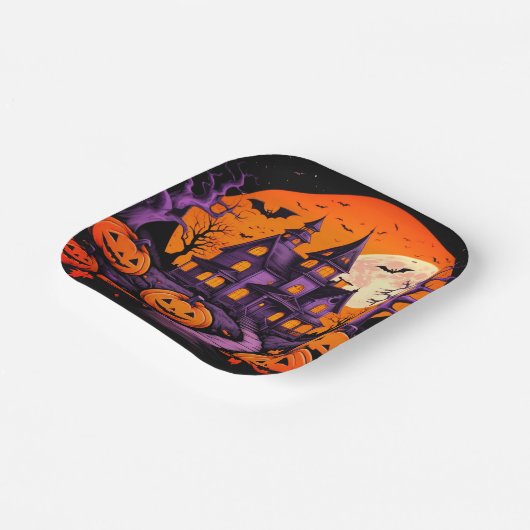 Assiettes En Carton Halloween éffrayant Haunted House (Angulaire)