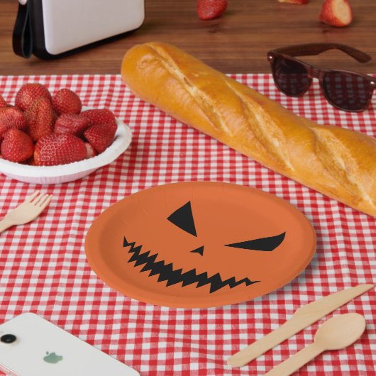 Assiettes En Carton Halloween effrayant Jack OLantern noir visage oran (Pique-nique)