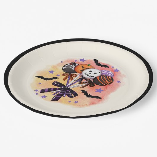 Assiettes En Carton Halloween Éffrayant pâtisseries sucrées (Angle)