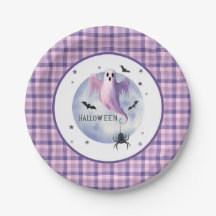 HALLOWEEN Fantôme avec motif gingham violet araign