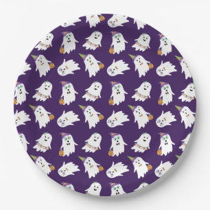 Assiettes En Carton Halloween Fantômes Tricoter Ou Traiter