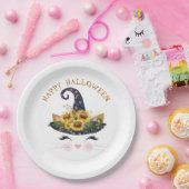 Assiettes En Carton Halloween florale en or Kitty Face (Fête)