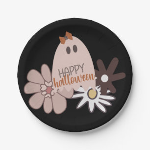 Assiettes En Carton Halloween florale Fantôme rose mou