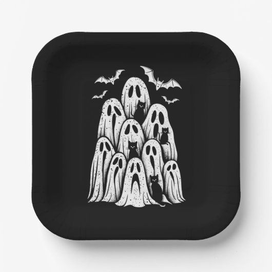Assiettes En Carton Halloween Ghost Chats Lover automne Éffrayante sai (Recto)