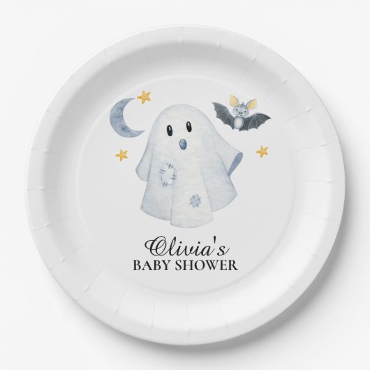 Assiettes En Carton Halloween Ghost Little Boo Baby shower plaque de p (Devant)