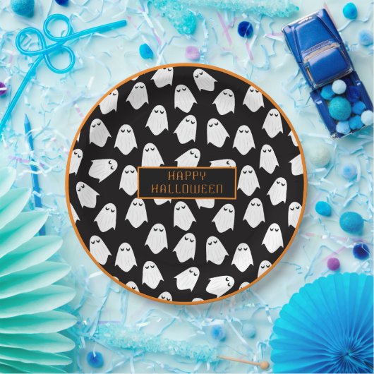 Assiettes En Carton Halloween Ghost Monogramme Éffrayant noir blanc am (Fête)