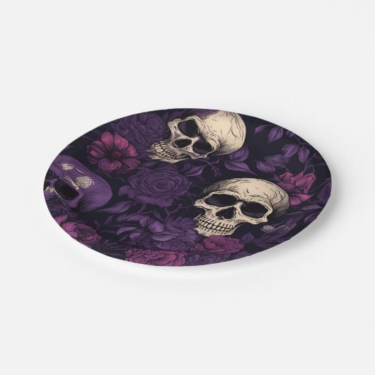 Assiettes En Carton Halloween gothique floral violet (Angle)